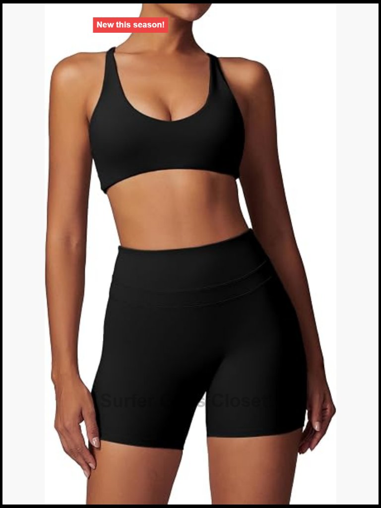 2 Piece Seamless Twist Back Sports Bra Biker Shorts Yoga Outfits